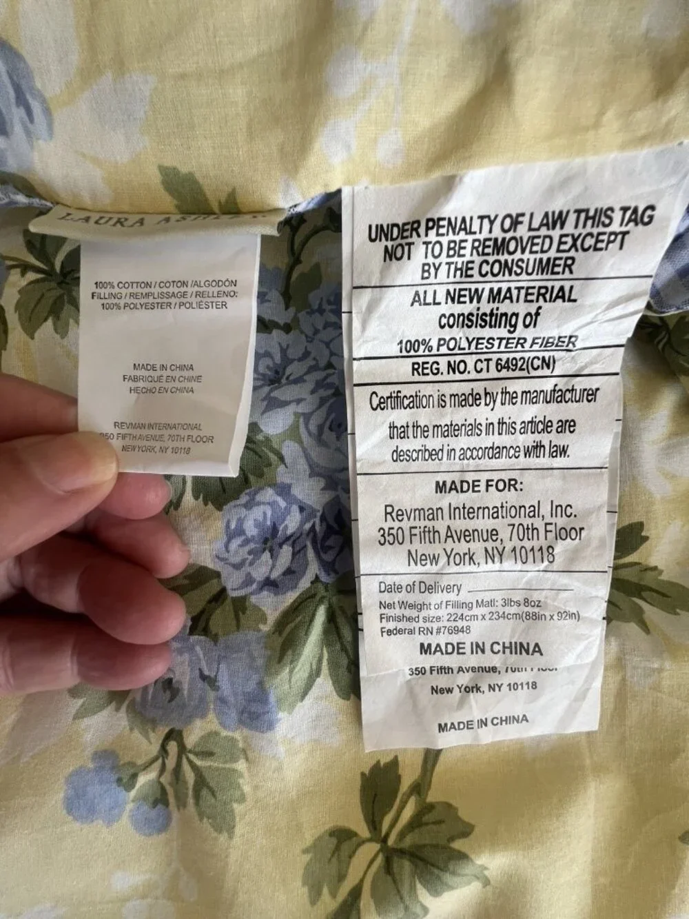 LAURA ASHLEY Queen 100% Cotton Comforter CASSIDY Yellow Blue Roses Cottage Beach